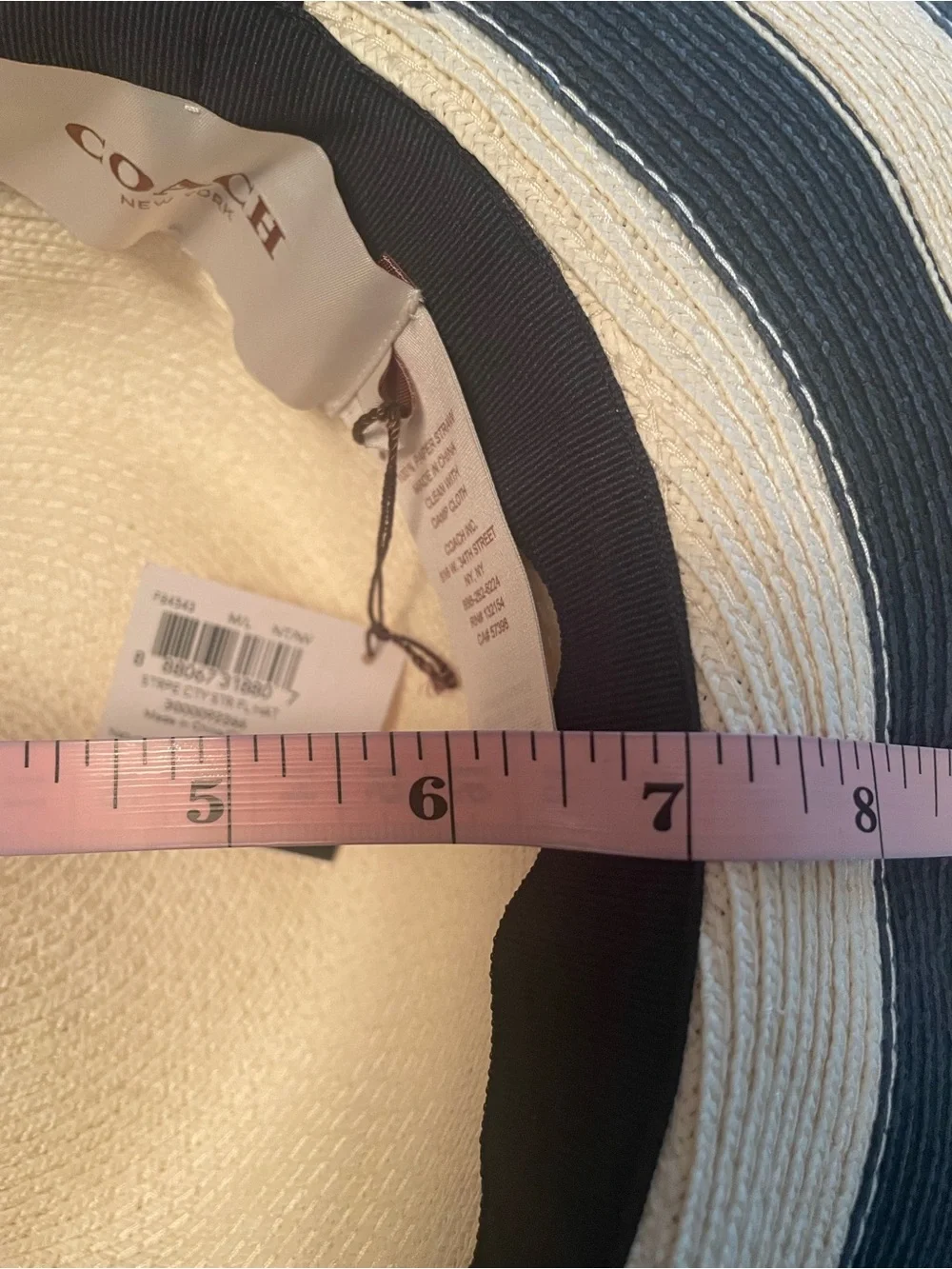 Coach City Striped Wide Brim Sun Hat - Navy and White